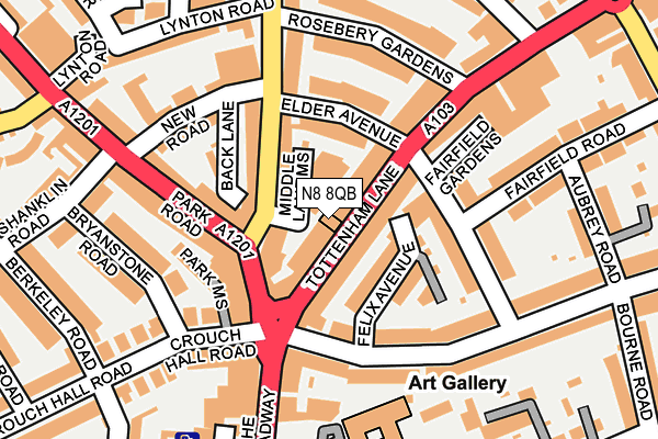 N8 8QB map - OS OpenMap – Local (Ordnance Survey)