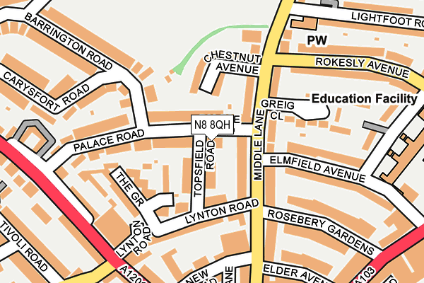 N8 8QH map - OS OpenMap – Local (Ordnance Survey)