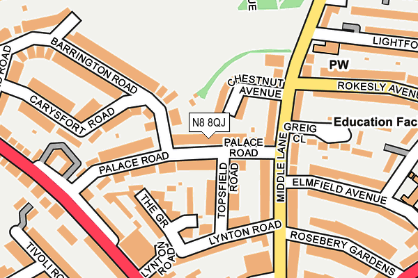 N8 8QJ map - OS OpenMap – Local (Ordnance Survey)