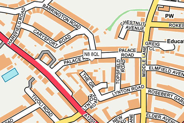 N8 8QL map - OS OpenMap – Local (Ordnance Survey)
