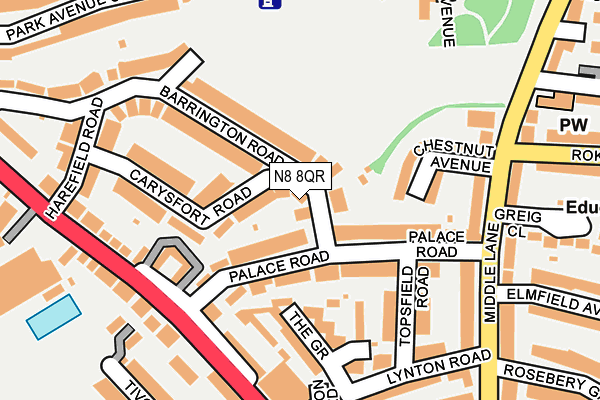 N8 8QR map - OS OpenMap – Local (Ordnance Survey)