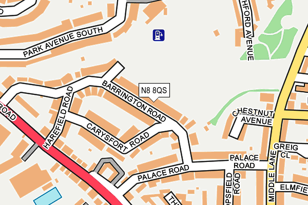 N8 8QS map - OS OpenMap – Local (Ordnance Survey)