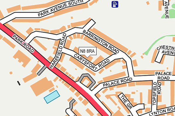 N8 8RA map - OS OpenMap – Local (Ordnance Survey)
