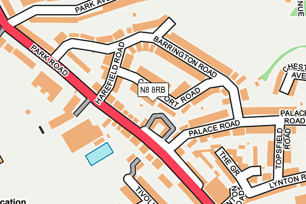 N8 8RB map - OS OpenMap – Local (Ordnance Survey)