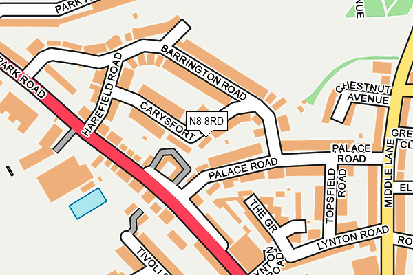 N8 8RD map - OS OpenMap – Local (Ordnance Survey)