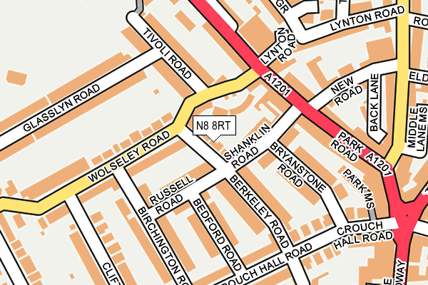 N8 8RT map - OS OpenMap – Local (Ordnance Survey)