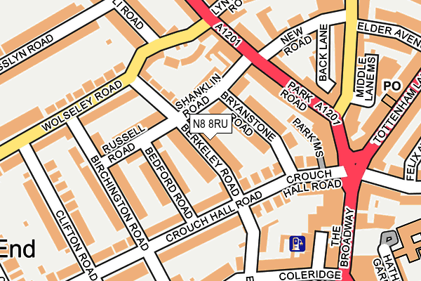 N8 8RU map - OS OpenMap – Local (Ordnance Survey)