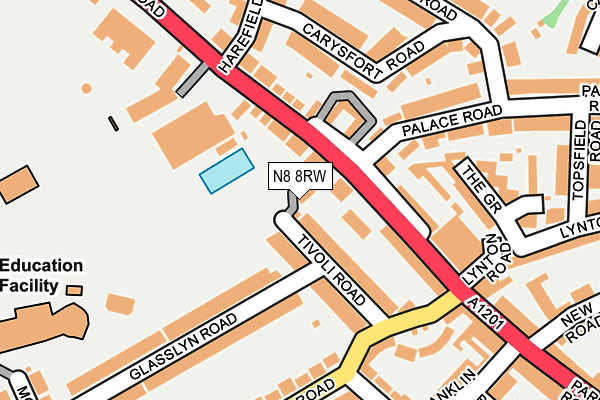 N8 8RW map - OS OpenMap – Local (Ordnance Survey)