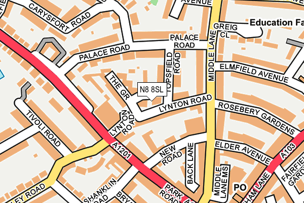 N8 8SL map - OS OpenMap – Local (Ordnance Survey)