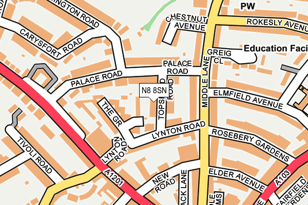 N8 8SN map - OS OpenMap – Local (Ordnance Survey)