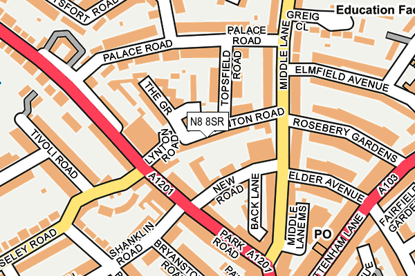 N8 8SR map - OS OpenMap – Local (Ordnance Survey)