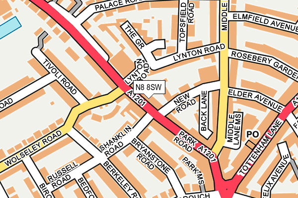 N8 8SW map - OS OpenMap – Local (Ordnance Survey)