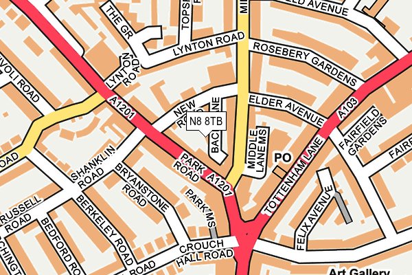 N8 8TB map - OS OpenMap – Local (Ordnance Survey)
