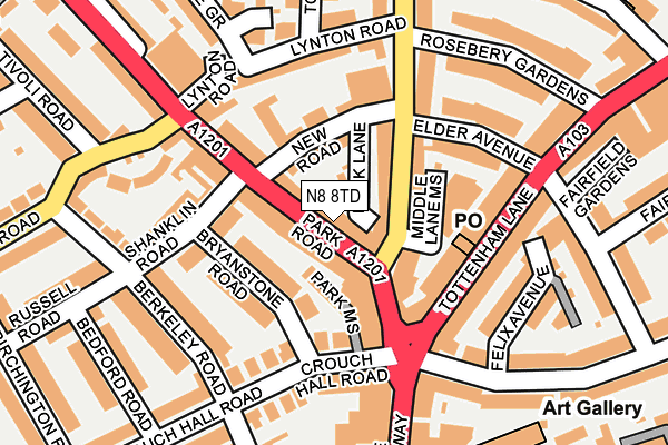 N8 8TD map - OS OpenMap – Local (Ordnance Survey)