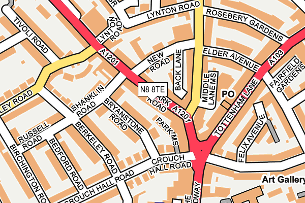 N8 8TE map - OS OpenMap – Local (Ordnance Survey)