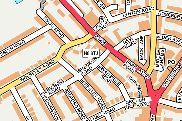N8 8TJ map - OS OpenMap – Local (Ordnance Survey)