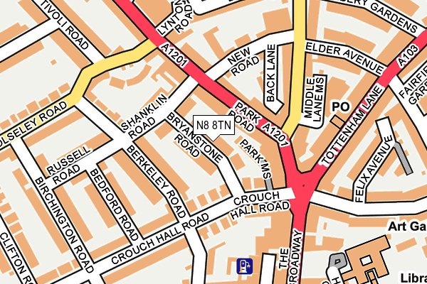 N8 8TN map - OS OpenMap – Local (Ordnance Survey)