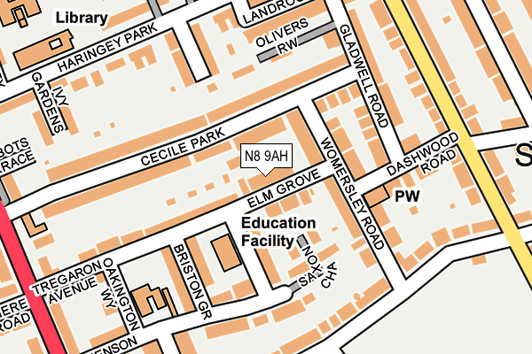 N8 9AH map - OS OpenMap – Local (Ordnance Survey)