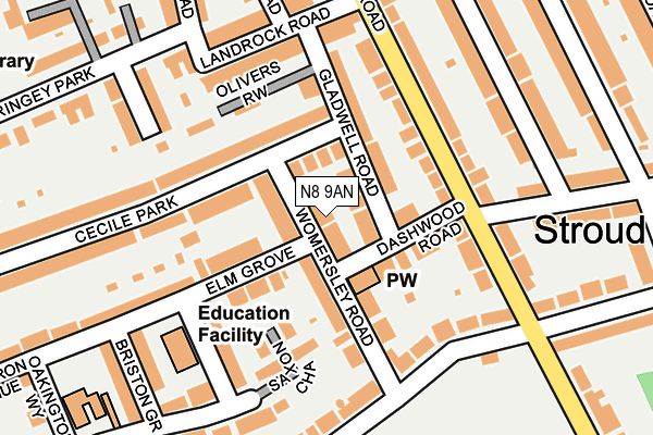 N8 9AN map - OS OpenMap – Local (Ordnance Survey)