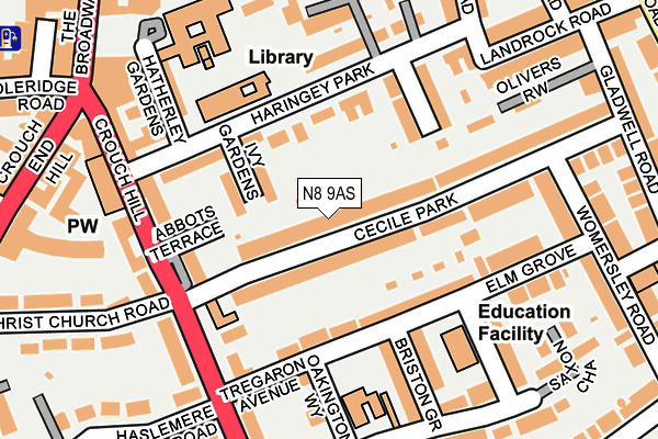 N8 9AS map - OS OpenMap – Local (Ordnance Survey)