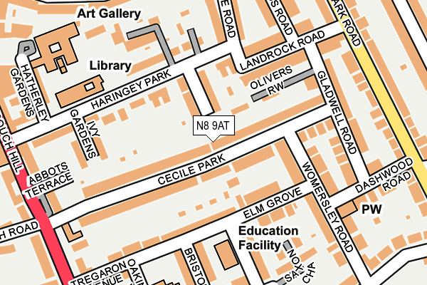 N8 9AT map - OS OpenMap – Local (Ordnance Survey)