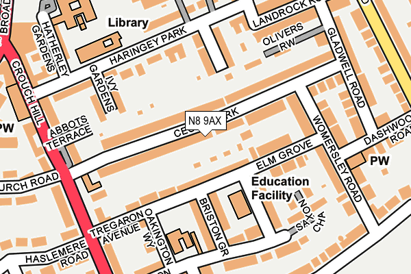 N8 9AX map - OS OpenMap – Local (Ordnance Survey)