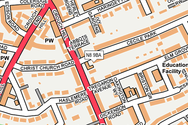 N8 9BA map - OS OpenMap – Local (Ordnance Survey)