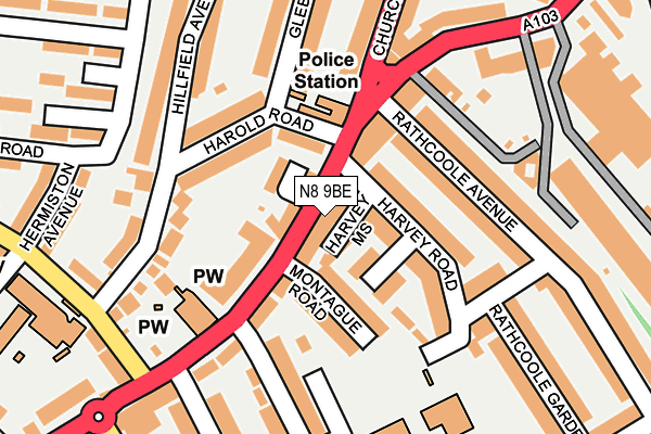 N8 9BE map - OS OpenMap – Local (Ordnance Survey)