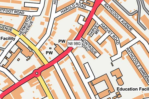 N8 9BG map - OS OpenMap – Local (Ordnance Survey)