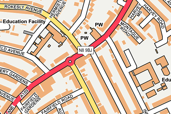 N8 9BJ map - OS OpenMap – Local (Ordnance Survey)