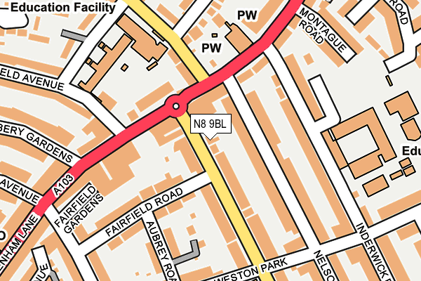 N8 9BL map - OS OpenMap – Local (Ordnance Survey)