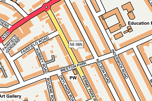 N8 9BN map - OS OpenMap – Local (Ordnance Survey)
