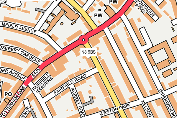 N8 9BS map - OS OpenMap – Local (Ordnance Survey)