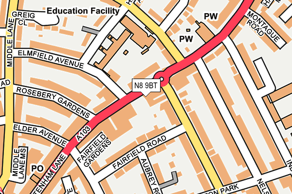 N8 9BT map - OS OpenMap – Local (Ordnance Survey)