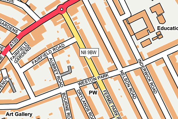 N8 9BW map - OS OpenMap – Local (Ordnance Survey)