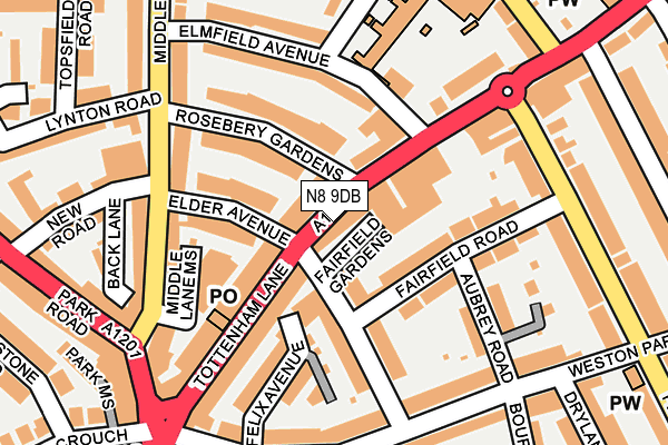 N8 9DB map - OS OpenMap – Local (Ordnance Survey)