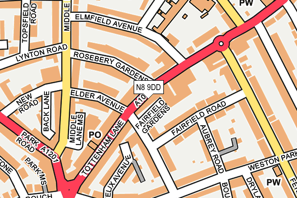 N8 9DD map - OS OpenMap – Local (Ordnance Survey)