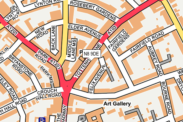 N8 9DE map - OS OpenMap – Local (Ordnance Survey)