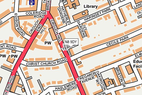 N8 9DY map - OS OpenMap – Local (Ordnance Survey)