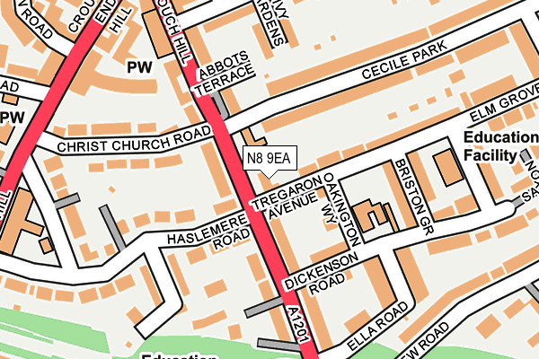 N8 9EA map - OS OpenMap – Local (Ordnance Survey)