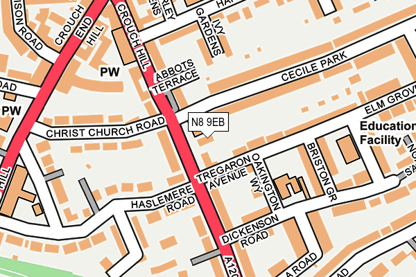 N8 9EB map - OS OpenMap – Local (Ordnance Survey)