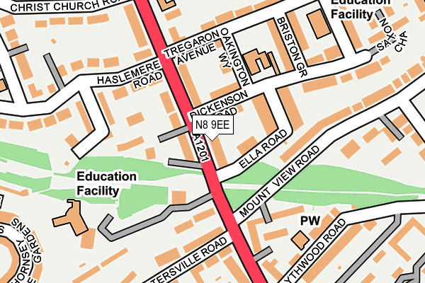 N8 9EE map - OS OpenMap – Local (Ordnance Survey)