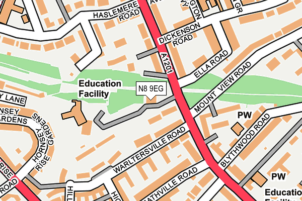 N8 9EG map - OS OpenMap – Local (Ordnance Survey)