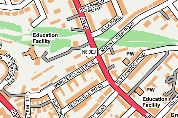 N8 9EJ map - OS OpenMap – Local (Ordnance Survey)