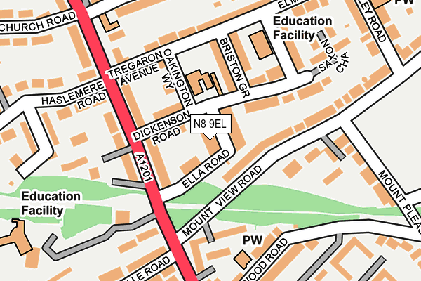 N8 9EL map - OS OpenMap – Local (Ordnance Survey)