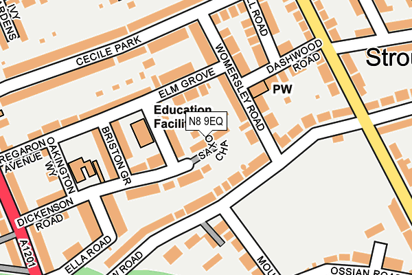 N8 9EQ map - OS OpenMap – Local (Ordnance Survey)