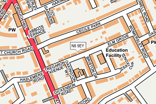 N8 9EY map - OS OpenMap – Local (Ordnance Survey)