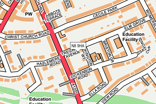 N8 9HA map - OS OpenMap – Local (Ordnance Survey)