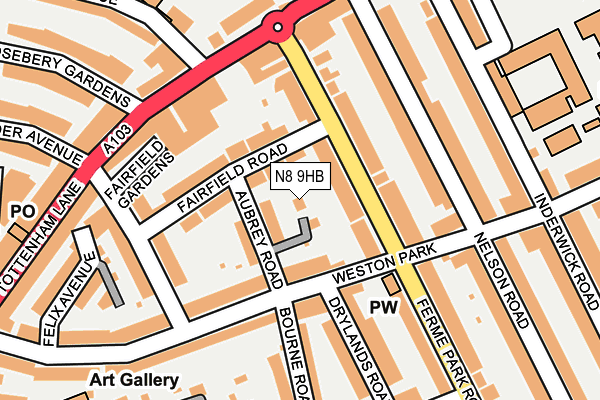 N8 9HB map - OS OpenMap – Local (Ordnance Survey)