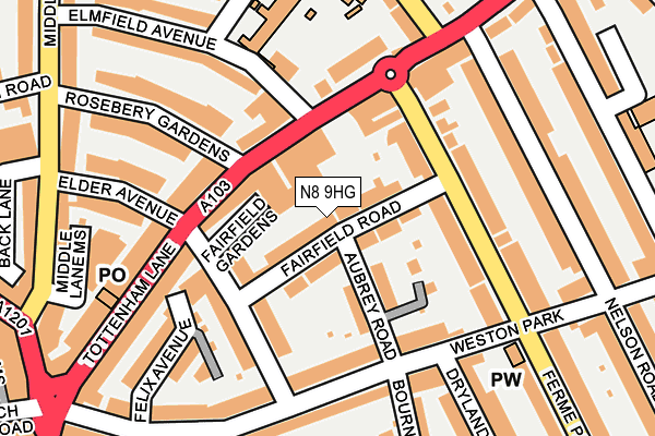 N8 9HG map - OS OpenMap – Local (Ordnance Survey)